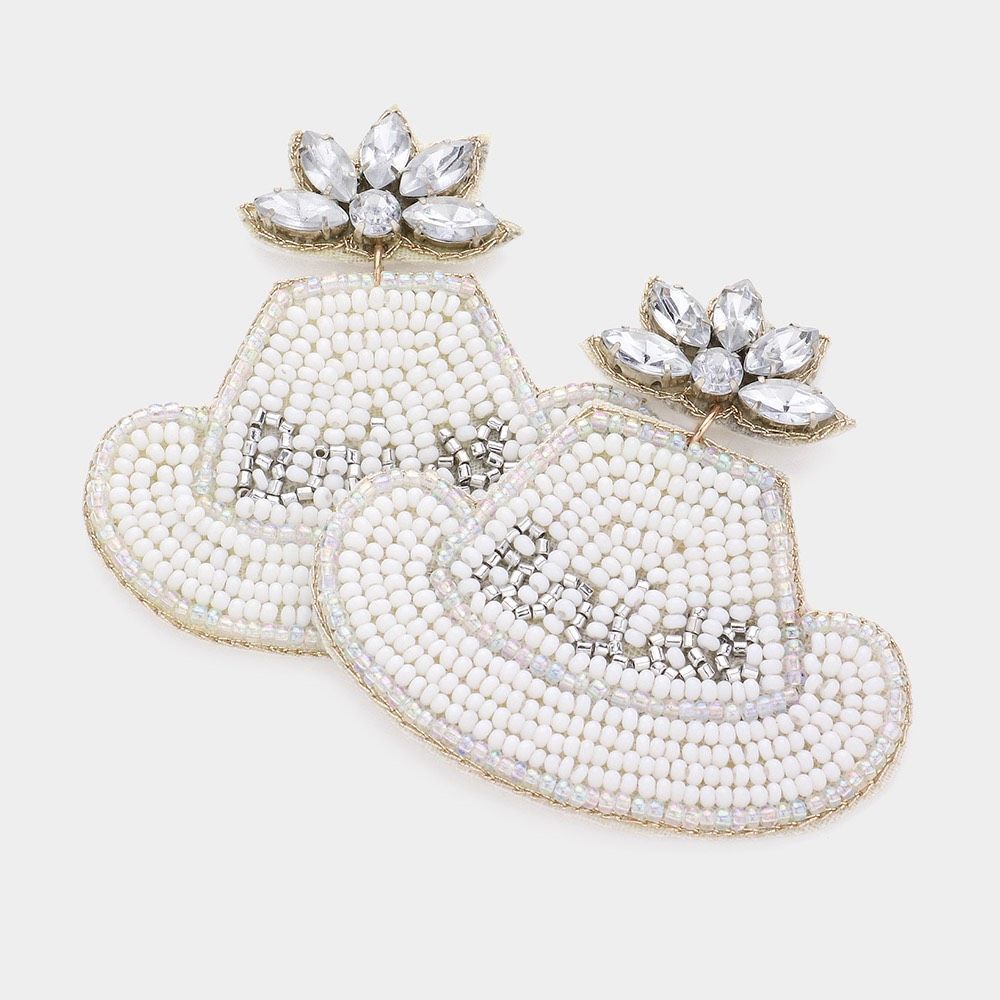 New Womens Boutique Bridal Bride Country Wedding Beaded Cowboy Hat Earrings